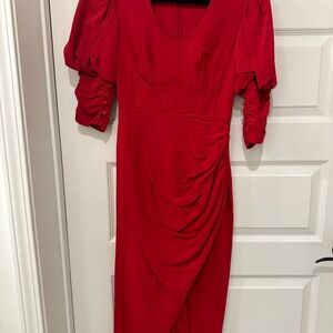 Self-Portrait Red Ruched Wrap Sheath Dress